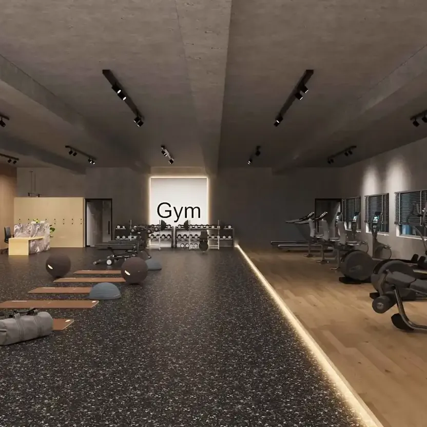 Altitudes by DSR, Osman Nagar, artistic impression A gym with treadmills and weights at Altitudes by DSR
